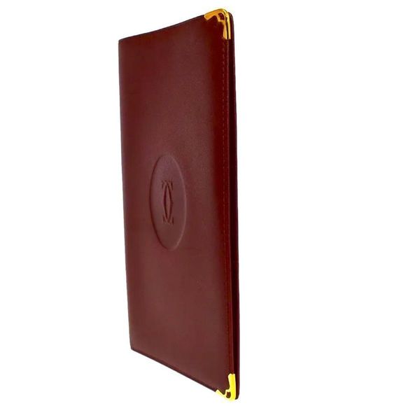 Cartier Handbags - CARTIER 2C Logo Long Bifold Wallet Purse Leather Bordeaux Gold Spain